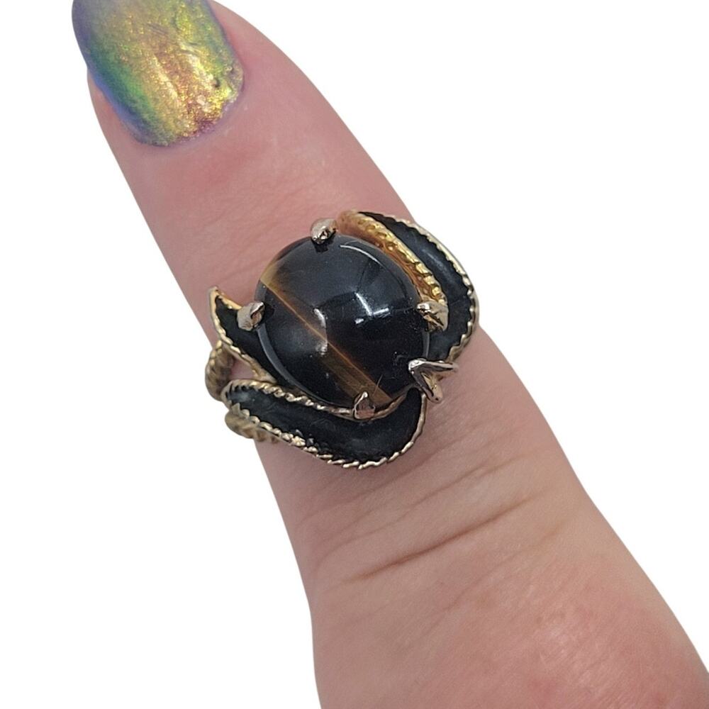 ESPO Joseph Esposito Tiger's Eye Tulip Ring 14K GE Gold Vintage Statement